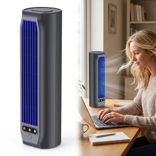 Summer Cooling Ace Portable Air conditioner 2026 New Mini Cooling Fan with 3 Speeds & LED Touch Screen USB Rechargeable Tower Fan for Bedroom Office Home Kitchen Grey