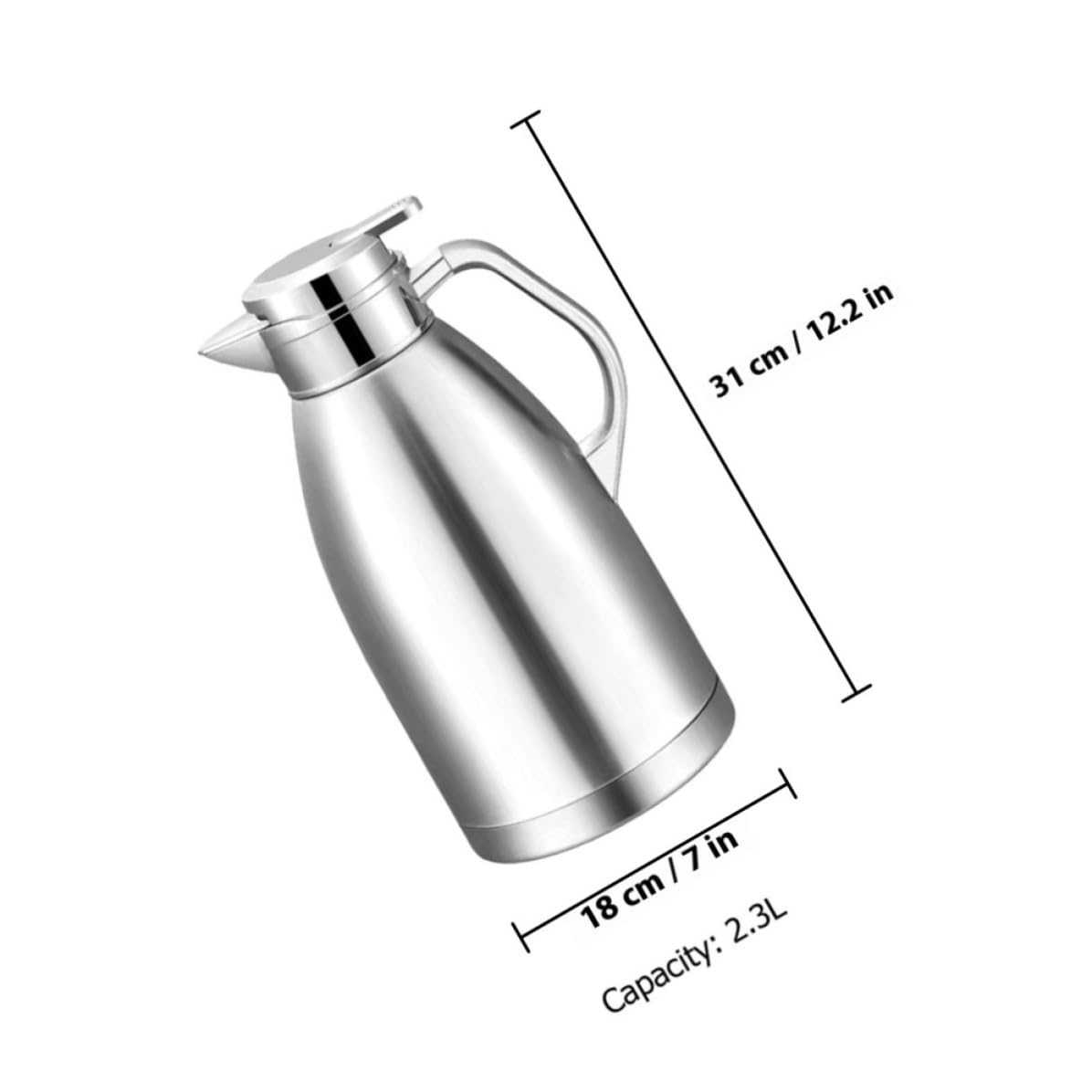 BESTOYARD Pichet Isotherme en Acier Inoxydable 2,3l Poignée, Grosse Gourde Isotherme pour Boissons Chaudes, Double Paroi, Usage Bureau et Hiver