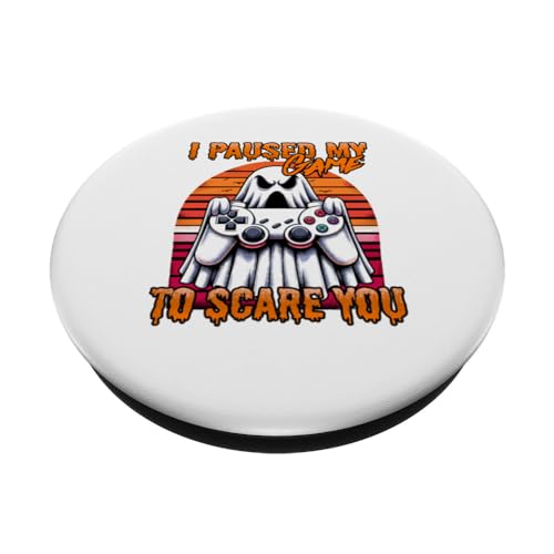 I Paused My Game To Scare You Halloween Gaming PopSockets Swappable PopGrip, Black - Image 2