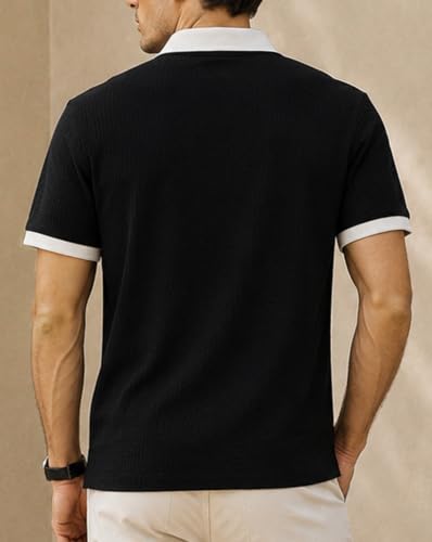 Image of AUSK Men's Waffle Texture Polo T-Shirt || Spider Graphic Printed Half Sleeve Zip Collar T Shirt for Men || Regular Fit Casual Wear Tshirt || Stylish Summer Tee for Mens