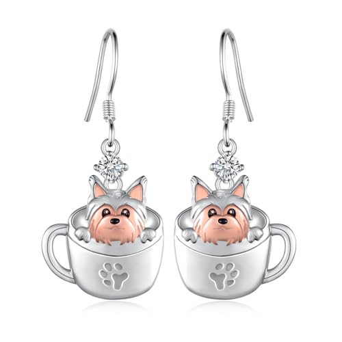 Boucles d'oreilles Yorkie anti-allergie en argent pour oreilles sensibles