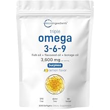 Ultra Omega 3-6-9 3600mg Per Serving, 300 Burpless Softgels | Lemon Flavor Blend of Fish, Flaxseed, Borage Oils | Bioavailable Source, Non-GMO, No Gluten, Mercury Free