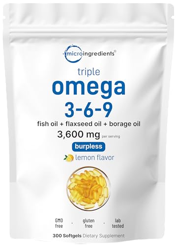 Best Omega 3 Supplements for Muscle Recovery 5 Ultra Omega 3-6-9 3600mg Per Serving, 300 Burpless Softgels | Lem...