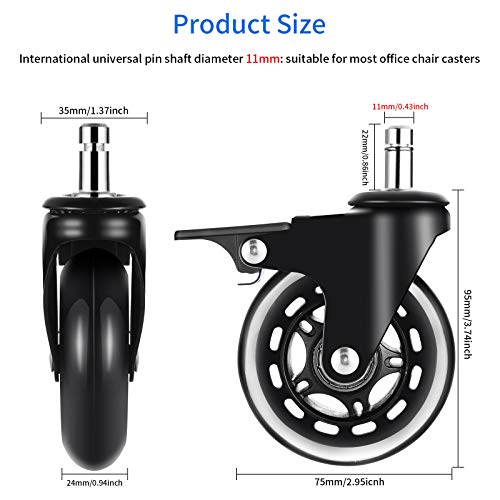 Jiehu Set di 5 Ruote per sedie da ufficio 11 x