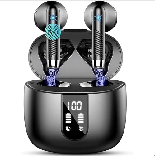 Airbeats Wireless Earbuds, Quality Sound Bluetooth 5.4 In-Ear Headphones, 4 ENC Noise Cancelling Mic, Deep Bass, 56H PlayTime, Touch Control Earbuds, Waterproof Wireless Earphones, LED Display, Black