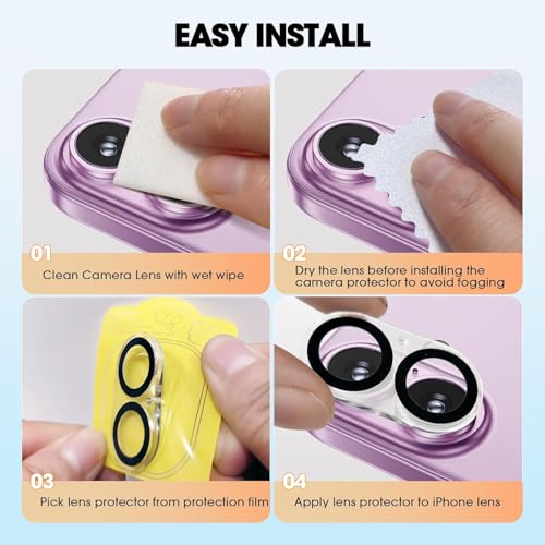 Image of 2 Pack Camera Lens Protector Compatible for iPhone 16 ＆16 Plus, 9H Hardness Tempered Glass Camera Cover, Ultra HD, Anti-Scratch, Case Friendly