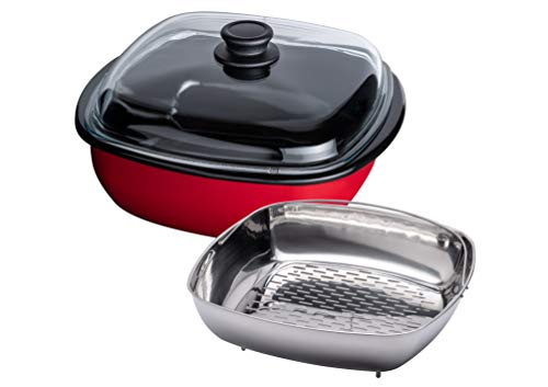 Generisch Riess 0114-020 - Vaporera con cristal 3 piezas. 28/28, color rojo, acero esmaltado, rojo, 3,684 kg, 28 cm de diámetro, 32,4 x 29,6 x 17 cm