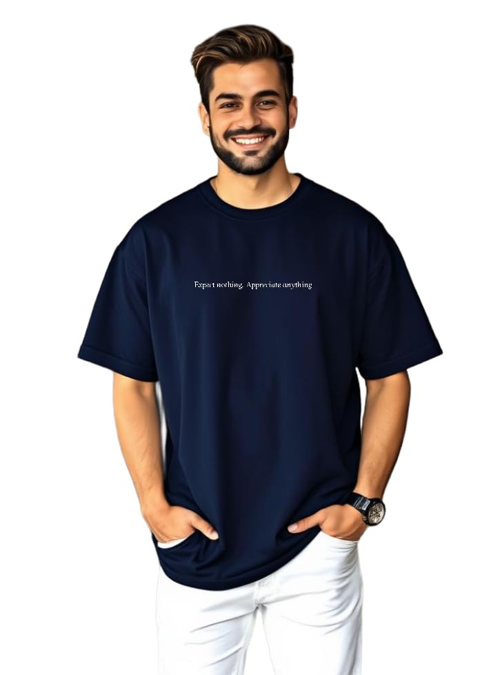 urgear Men Oversized Printed Round Neck Cotton Blend Navy T-Shirt-picture-38