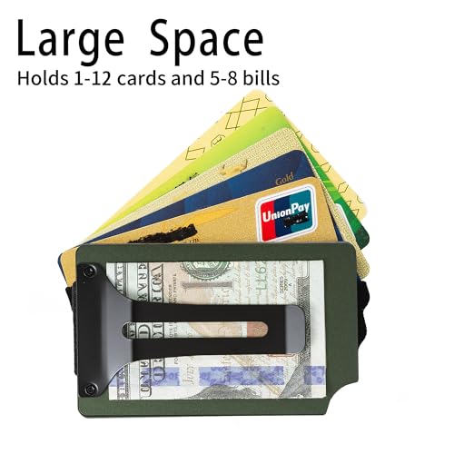 Image of Minimalist Wallet for Men, Slim Metal RFID Blocking Wallet Credit Card Holder Money Clip & Cash Strap, Scratch-Resistant Holds 15 Cards,Ideal Gift for Men | -Matt Green