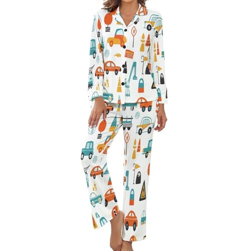 Pyjama femme 2 pièces grande taille avec motif voiture en coton doux