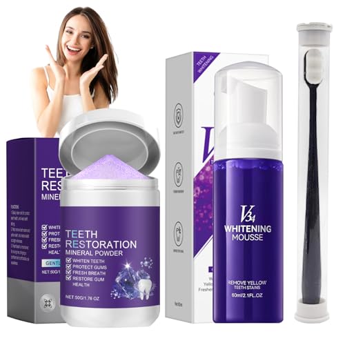 Kit Blanqueamiento Dental, Pasta de Dientes Morada + V34 Blanqueador Dental Polvo, Purple Blanqueador Dental, Elimina Manchas, Corrige el Color de los Dientes y Refresca el Aliento