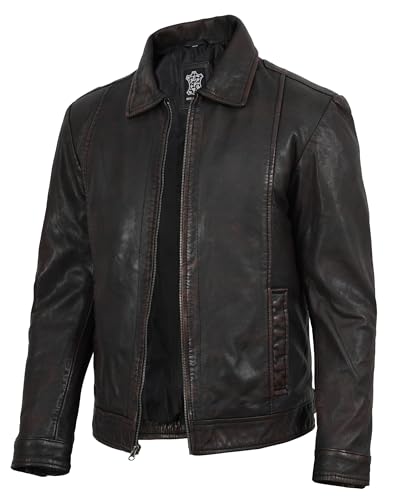 Image of Decrum Vintage Style Mens Leather Jacket - Real Lambskin Classic Shirt Collar Leather Jackets for Men