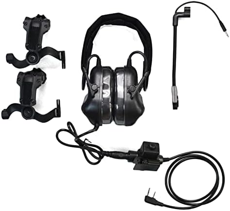 Hdlsina Helmet-Type Tactical Headset + with U94 PTT 2pin with ARC Rail Adapter Compatible Ops-Core FAST helmet ACH helmet MICH helmet for Airsoft Hunting Shooting (Black)
