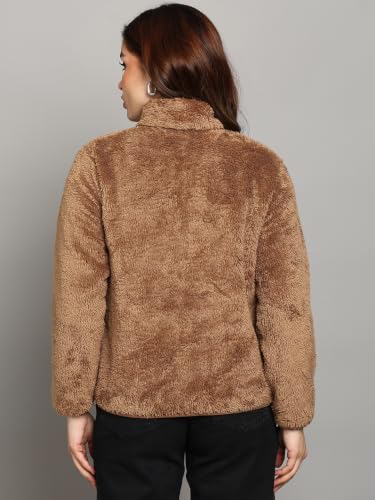 Image of Alan Jones Clothing Women's Fluffy Yarn Fleece Full-Zip Jacket | Soft Lightweight Warm Outerwear with Stand Collar & Piping at Hem & Cuffs