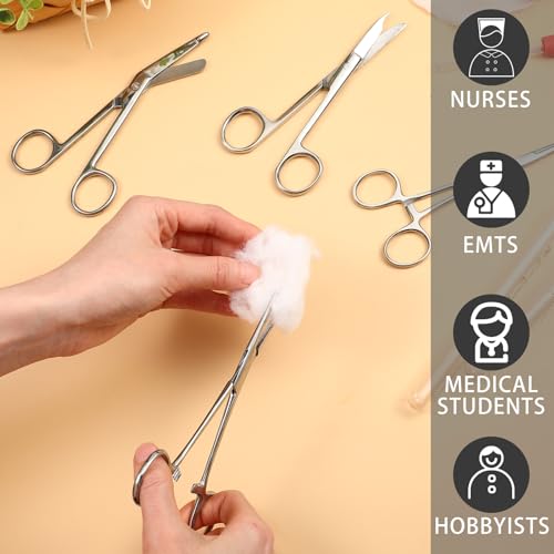 Image of BBTO Hemostat Curved and Straight Hemostat Forceps Piercing Pliers Forceps, Stainless Steel Straight and Curved Pliers, Fishing Tweezer(Silver,4 Pcs)