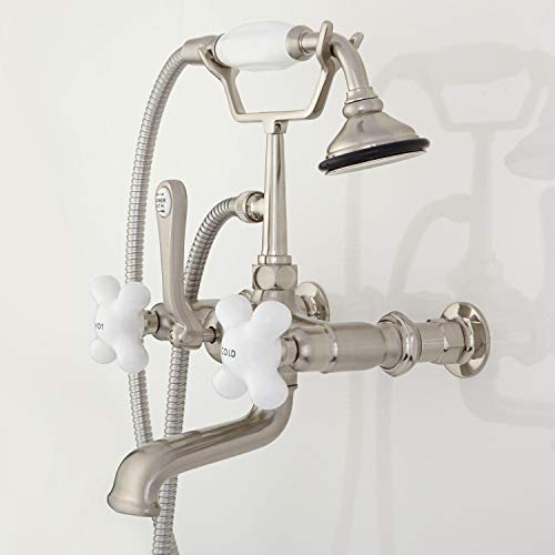Signature Hardware 418628 Wall Mounted Clawfoot Tub Filler Faucet With 4" Wall Couplers, Integrated Diverter- Includes 1.8 Gpm Telephone Style Hand Shower #TOP5