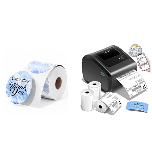 Image of Bluetooth Shipping Label Printer with 3 Roll Labels with 500PCS 2'' Round Thermal Sticker, D450BT Thermal Label Printer 4x6 for Small Business, Home
