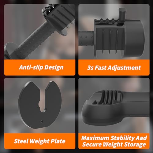 Ativafit 27.5 LBS/66LBS/88LBS Adjustable Dumbbell Set with Anti-slip Handle 12 In 1 Quick Dial Adjustment Weights With Safety Locking Button Space Saving Strength Training for Full Body Home Gym Workout