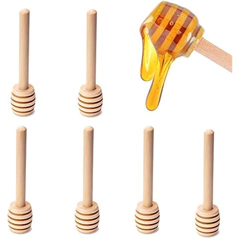GIYOMI Wooden Honey Dipper - 6PCS 3 Inch Mini Honeycomb Stick,Small Honey Stick for Honey Jar Dispense Drizzle Honey and Wedding Party Favors Cover