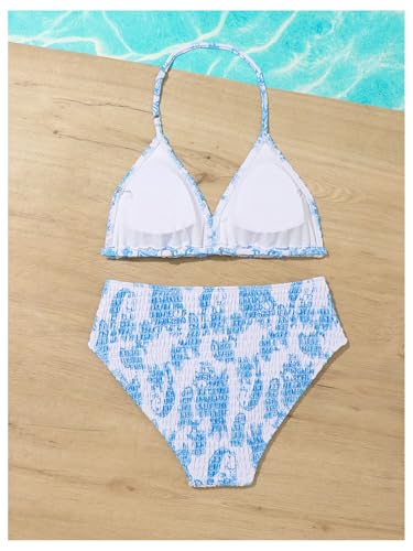 Girl's Tie Dye Smocked 2 Piece Swimwear Sets Backless Halter Bikini Cute Brief Bathing Suit2