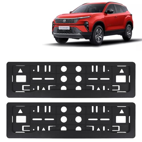 Image of KINGSWAY Harrier Car Number Plate Frames for All 2023 Onwards Models of Tata Car Registration Plate Holders, Black Licence Plate Covers (Front and Rear), Universal Size 51.5 x 14.5 cm
