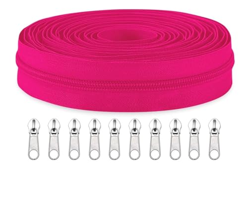 Image of Zipper Roll (Number : 5) 5 Meter with 10 Zip Puller - Two Way Open-Ended Nylon Zipper (Pink, 5 Meter)