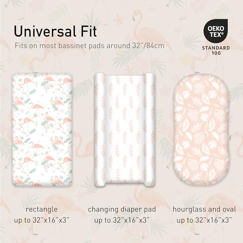 Image of Gllquen Baby Bassinet Sheets 4 Pack, Breathable Cozy Fitted Mattress Sheet | 32 inchx16 inch Soft Baby Sheets for Boys Girls, Compatible with Halo, Snoo, Uppababy, Universal fitted,Baby Gift,