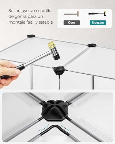 SONGMICS Estantería Modular de 6 Compartimentos, Organizador Modular de Plástico con Patas, Zapatero, Cubo de 30 x 30 x 30 cm, Salón, Dormitorio, Estudio, Martillo de Goma, Blanco LPC111S - imagen 7