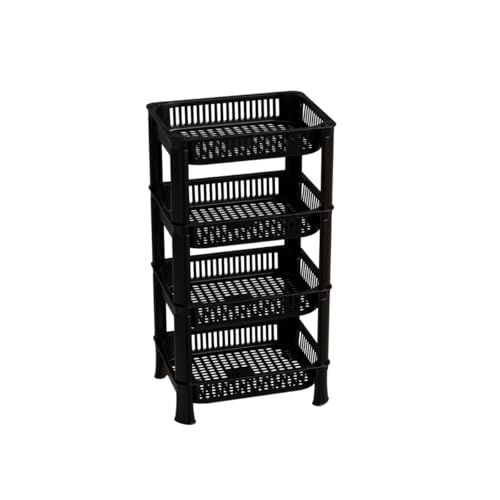 Image of Plastic Kitchen Rack, Multipurpose Vegetable & Fruit Storage Basket Organizer for Home, Pantry & Kitchen - Strong & Easy to Assemble (4 Layer, Black)