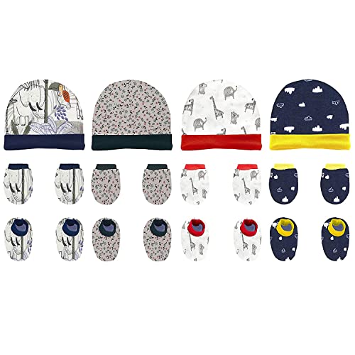 Image of Newborn Baby Cotton Cap, Mitten & Bootie's (Cap Set) 0-12 Months | Multicolour
