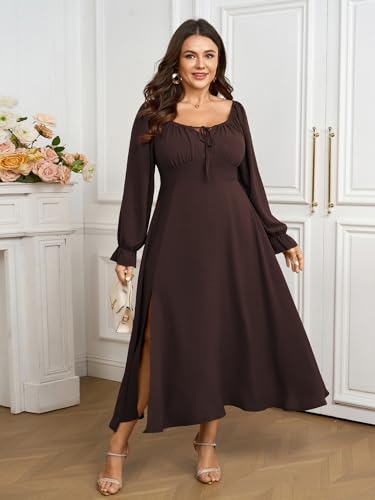 Women's Plus Size Milkmaid Dress Long Sleeve Square Neck Dress A-Line Flowy Maxi Wedding Guest Cocktail Formal Dresses3