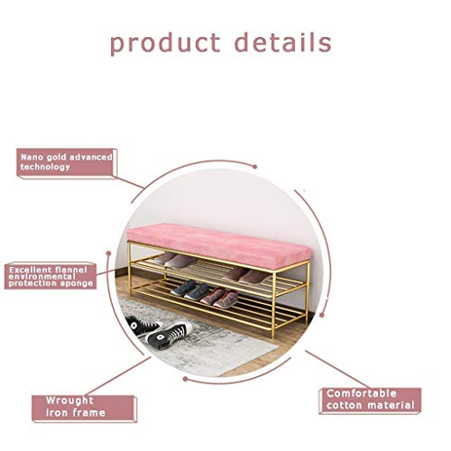 Banc de rangement en fer forgé doré élégant avec assise confort pour entrée chic