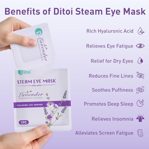 Ditoi Steam Eye Mask, Heated Eye Mask for Dry Eye Relief,Warm Compress with Hyaluronic Acid,Christmas Stocking Stuffers,Travel Essentials & Relaxation Gifts, Lavender 10 Packs