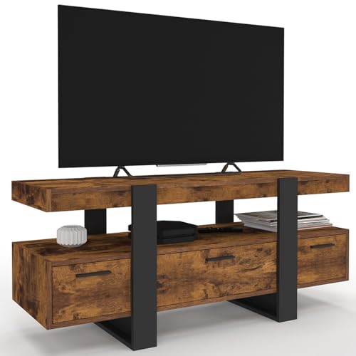 IDMarket - Meuble TV 116 cm Phoenix avec tiroirs Bois Effet Vieilli et Noir