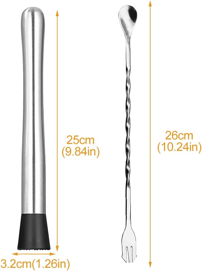 10" Muddler Set – 2Pcs SS Cocktail Muddlers + 2 Spoons for Mojitos