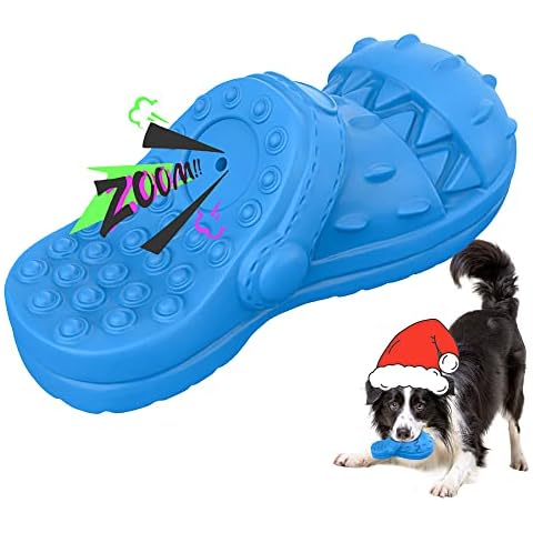 LACCEN Dog Toys Indestructible, Natural Rubber Mixed Cream Flavor Durable Dog Chew Toys, Funny Interactive Dog Squeaky Toy, For Medium Large Dogs (Blue) Cover