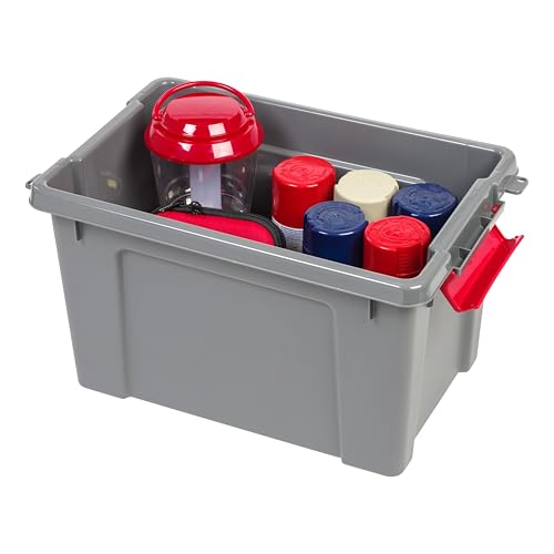 Image of IRIS USA 5 Gallon Lockable Storage Totes with Lids, 6 Pack - Gray, Heavy-Duty Durable Stackable Containers, Large Garage Organizing Bins Moving Tubs, Rugged Sturdy Equipment Utility Tool Box