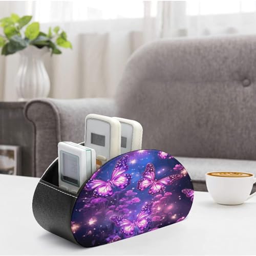 Support de télécommande en cuir violet : rangement chic à 5 compartiments - 5