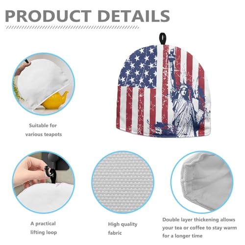 Image of Statue of Liberty Teapot Cozy Insulation Keep Tea Warm Creative Tea Pot Cozies Teapot Dust Cover for July 4th Patriotic American Flag Independence Day Decor