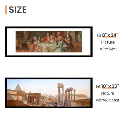 Image of upsimples 10x30 Picture Frame, Display Pictures 8x24 with Mat or 10 x 30 Without, Wall Hanging Panoramic Frames, Black, 1 Pack