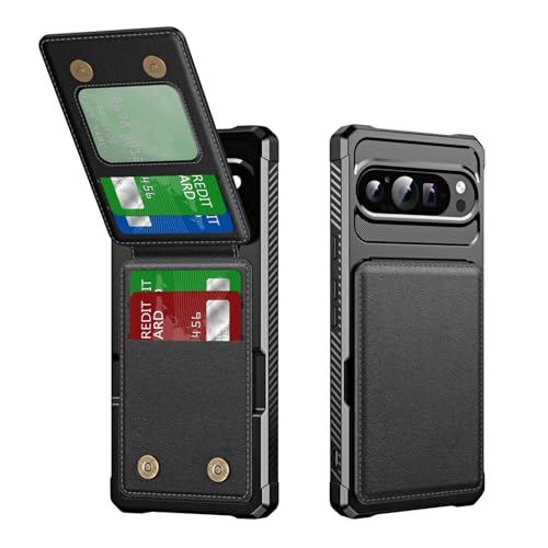 Dteck for Google Pixel 8 Case (6.2) 2023 PU Leather/Plastic Phone Case with Magnetic Button Closure Credit Card Holder Slots Wallet/Kickstand Function Lightweight Protective Solid Cover Black