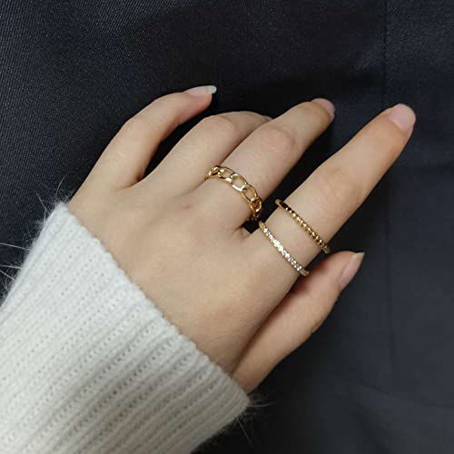 Adramata 11Pcs 14K Plated Gold Rings For Women Stackable Rings Set Simple Thin Knuckle Rings Comfortable Plain Band Rings Cross Wave Ring Midi Rings Pack Size 6 #TOP1