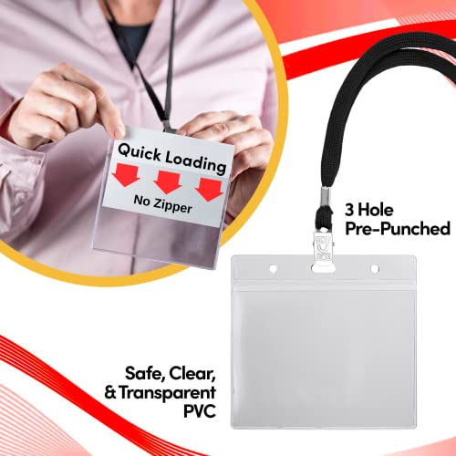 See-It! 52 Sets Badge Holder With Lanyard Name Tag Holder And Lanyards 4X3 Size Quick Load No Zipper Name Badge Holders Lanyards With Id Holder Lanyards For Id Badges Clear Plastic (52) #TOP3