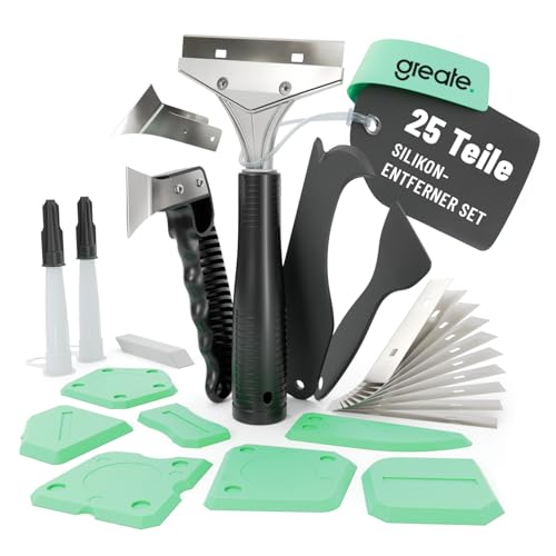 greate Silikonentferner Werkzeug & Silikon Abzieher Set 25-teilig - Fugenschneider, Silikonfugenentferner & Fugenglätter zur Entfernung & Erneuerung von Silikon & Acryl Fugen - Silikon Entferner
