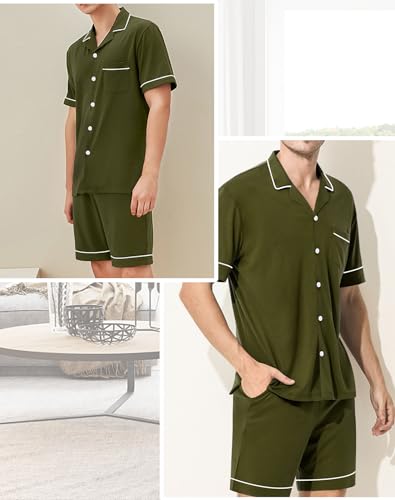 Image of SWOMOG Mens Pajama Sets Short Sleeve Sleepwear Button Down Loungewear Soft Modal Lounge Pjs with Pockets S-XXL