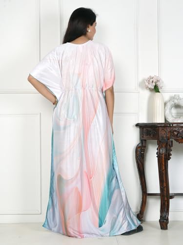 Image of Women's Printed Satin Blend Kaftan Nighty /Nightgown /Nightwear /Maxi WSR-185