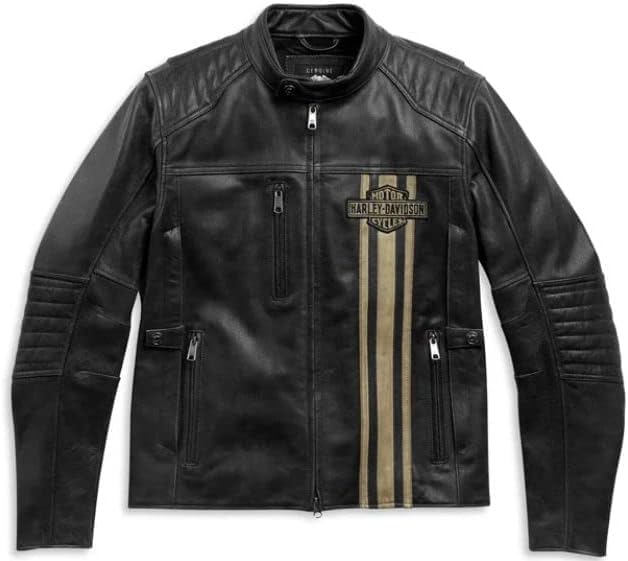 Mens Top Grain Cowhide Black Vintage Motorcycle H-D Triple Vent II Leather Biker Jacket