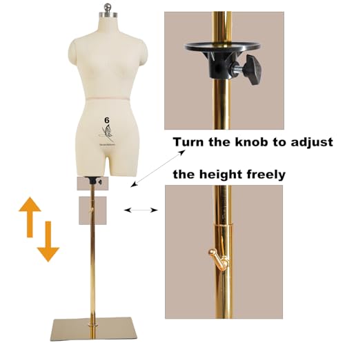 lavandeform Female Sewing Mannequin Size 6, Professional Dress Form for Tailor Design and Display, Foam Body for Pinning, Height Adjustable Torso with Stable Metal Base.(Without Arms Beige, 6)