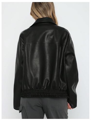 Women's Y2K Faux Leather Jacket Oversized Zip Up Bomber Jacket Going Out Motor Bike Motorcycle Coat Streetwear2
