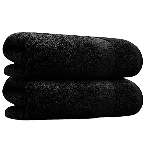 Towelogy 2 Piece Hand Towel Set - Hand Towels for Bathroom 100% Cotton Multipurpose Washcloths Ideal for Everyday Use Fade Resistant 50 x 85cm | Machine Washable (Noir Black 2)